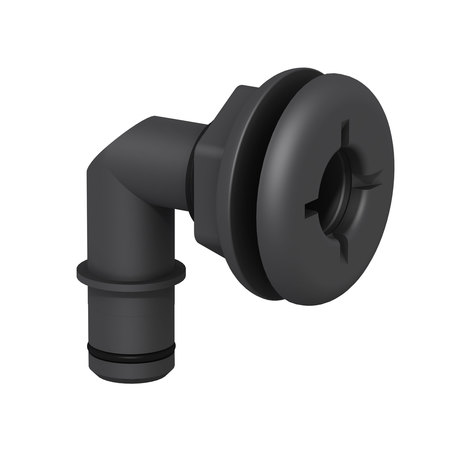 Flow-Rite Flow-Rite MA-027-QLB Qwik-Lok Flanged Thru-Hull 3/4" Fitting - Elbow, Black MA-027-QLB